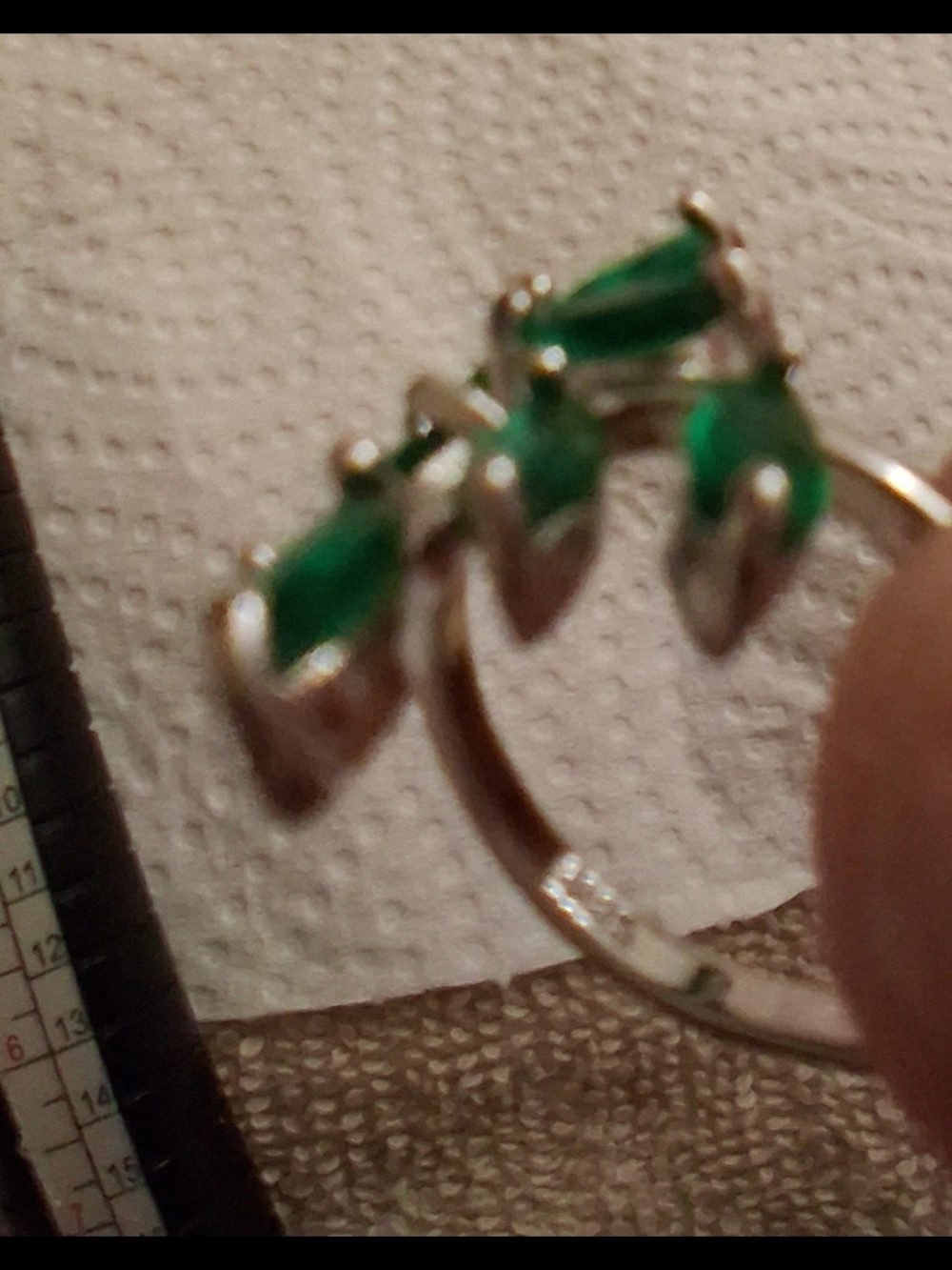 Sterling Silver Leaf Cluster Ring with Emerald Green Marquise Stones - Picture 4 of 5